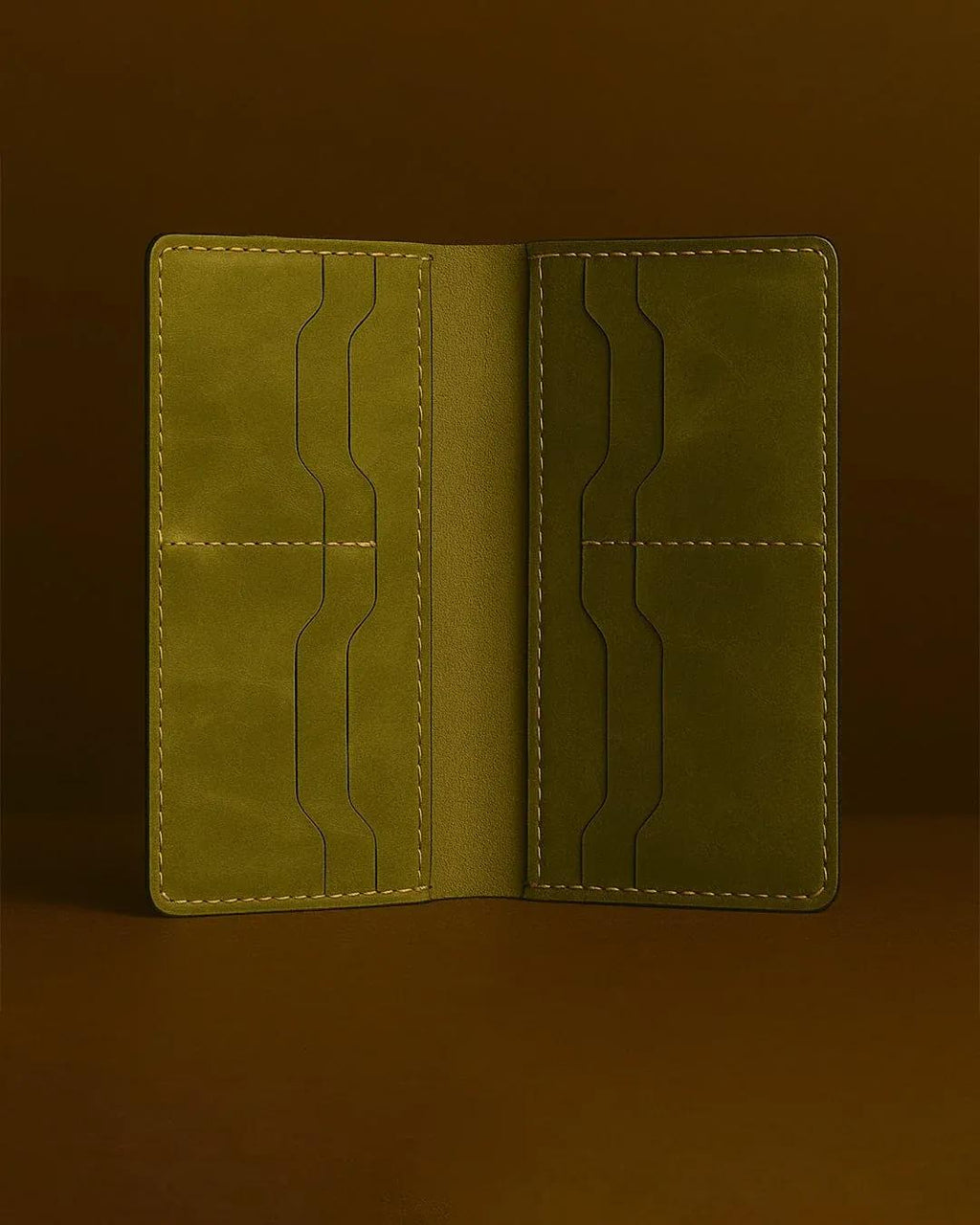 Rustom Moss Olive Vertical Leather Card Wallet – Premium Slim Design