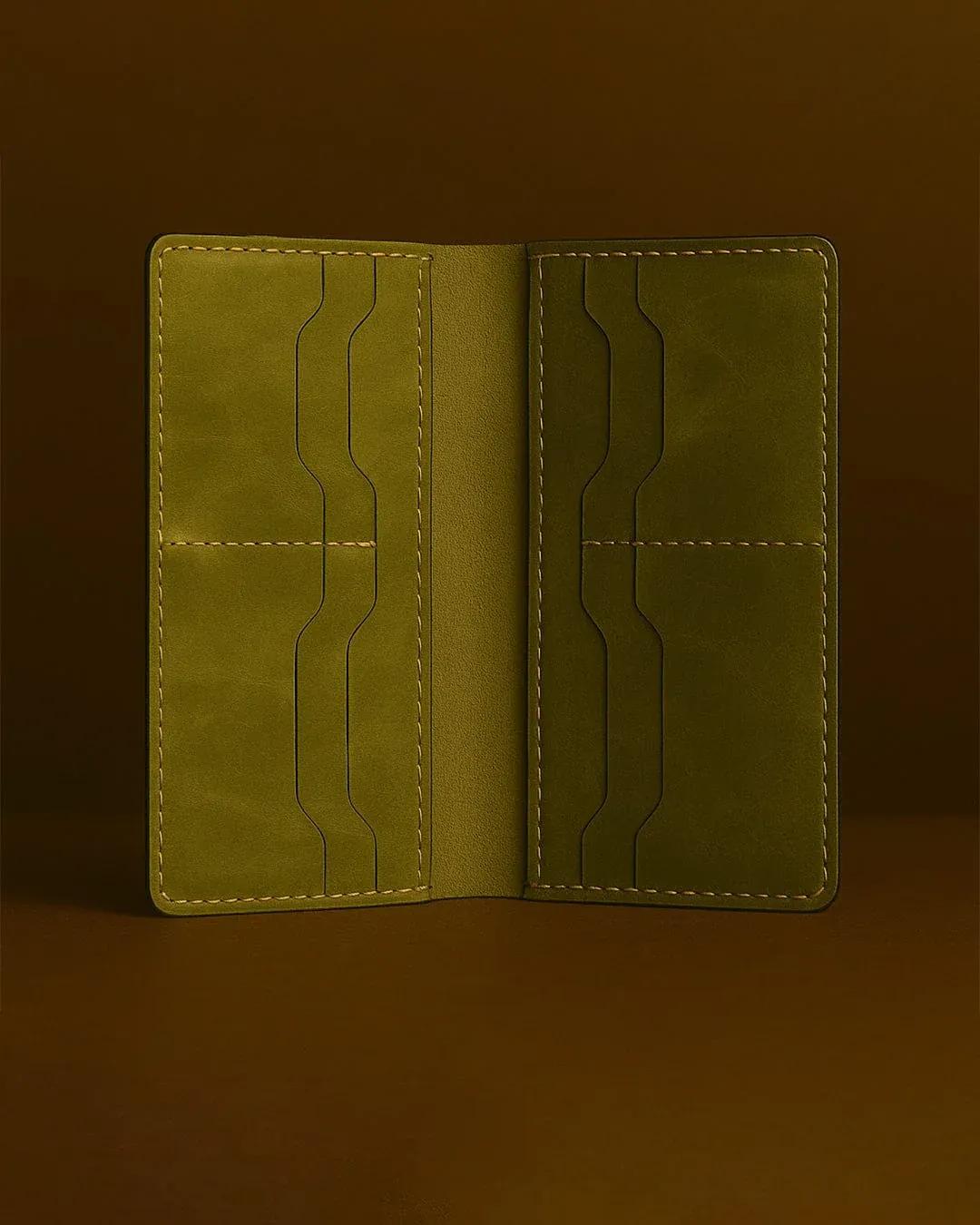 Rustom Moss Olive Vertical Leather Card Wallet – Premium Slim Design