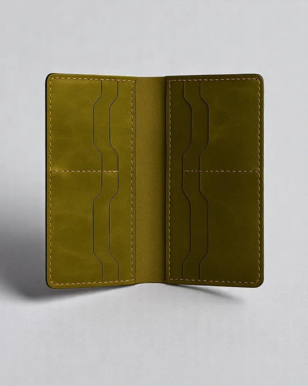 Rustom Moss Olive Vertical Leather Card Wallet – Premium Slim Design
