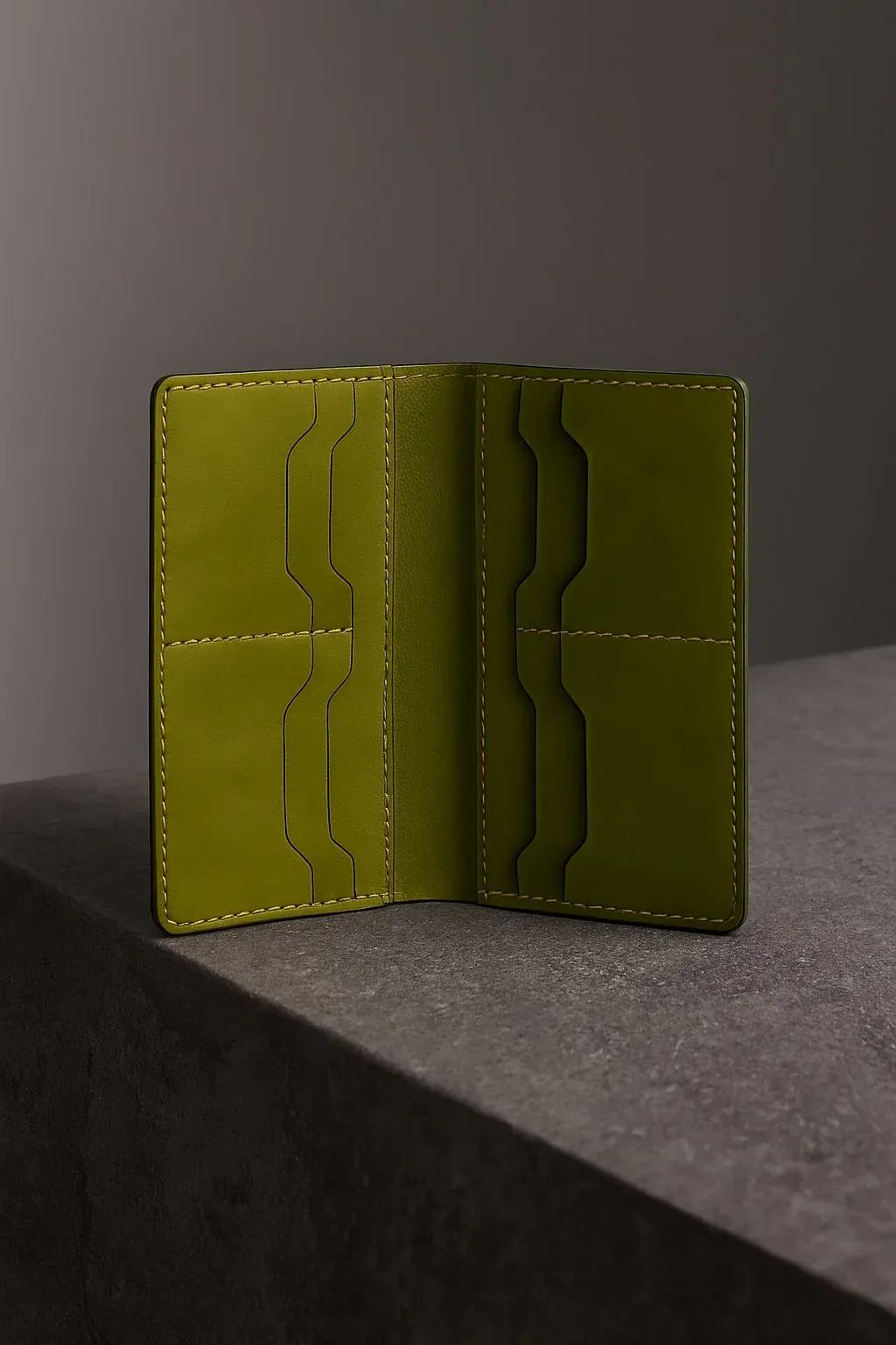 Rustom Moss Olive Vertical Leather Card Wallet – Premium Slim Design